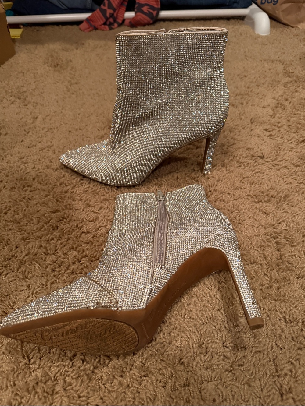 Gianni Bini Silver Rhinestone Pointed Toe Ankle Booties